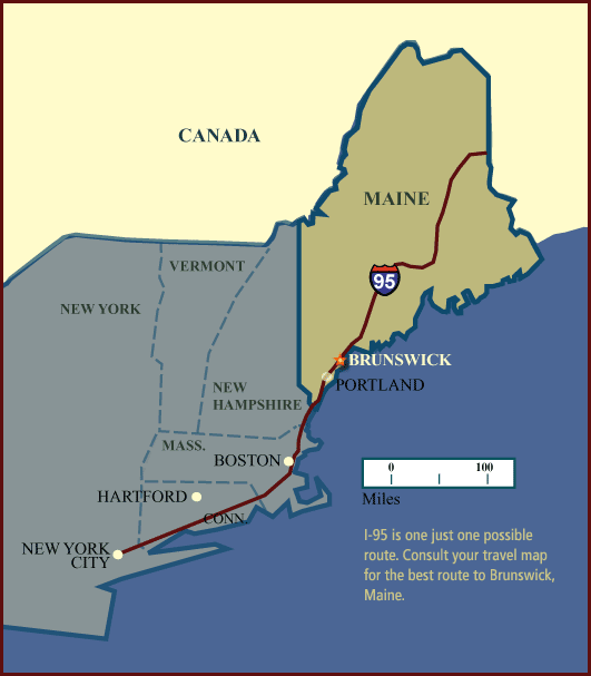 map of New England, showing where The Pierce Studio is in Maine